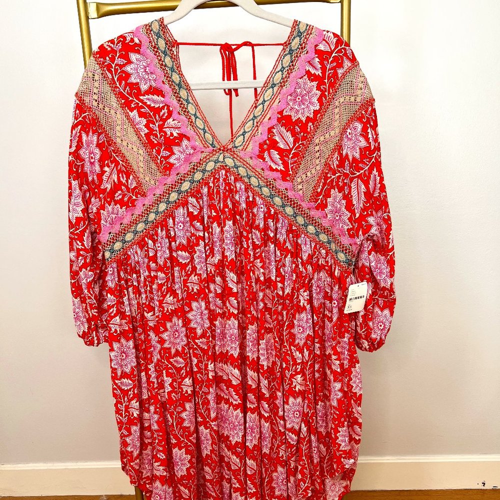 Free People NWT High-low puff sleeve tie back dress or top